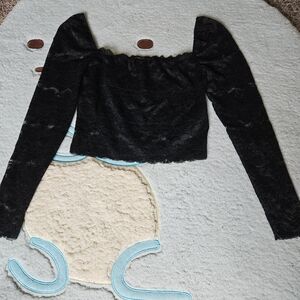 GUESS Black Lace Long Sleeve Crop Top | Women's | Size: S